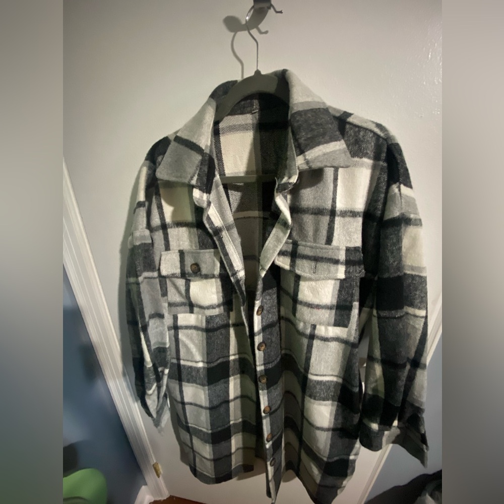 Classic Plaid Black and White Women’s Shirt Jacket